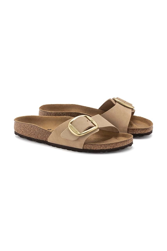 Birkenstock klapki nubukowe Madrid Big Buckle beżowy 1024009