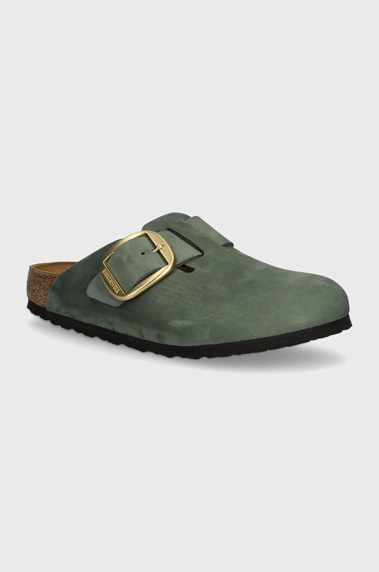 Nubukové pantofle Birkenstock Boston Big Buckle mules zelená 1028033