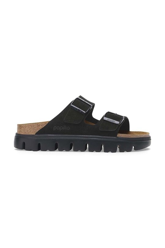 Παντόφλες σουέτ Birkenstock Arizona Chunky Birkenstock x Papillio ίσια πλατφόρμα μαύρο 1028403