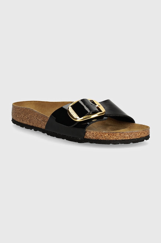 Pantofle Birkenstock Madrid Big Buckle imitace lakované kůže černá 1027785