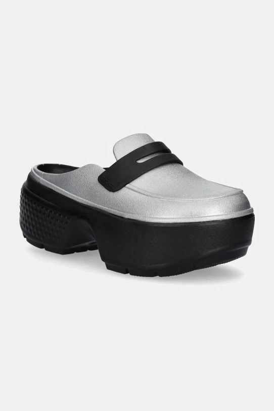 Šľapky Crocs Stomp Metallic Loafer Clog platforma strieborná 210363.01V