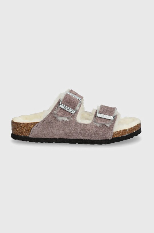 Birkenstock papuci din piele intoarsa pentru copii Arizona Shearling 1027920 roz AW24