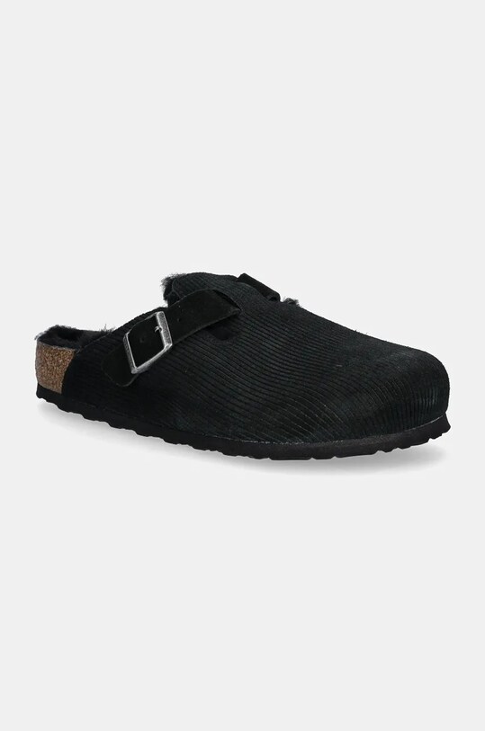 Замшевые шлепанцы Birkenstock Boston Corduroy Shearling Planet friendly чёрный 1028326