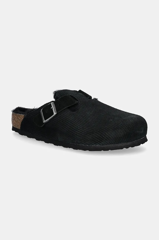 Birkenstock papuci din piele Boston Corduroy Shearling Planet friendly negru 1028326