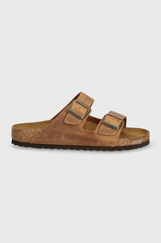 Birkenstock klapki skórzane Arizona 1028272 brązowy AW24
