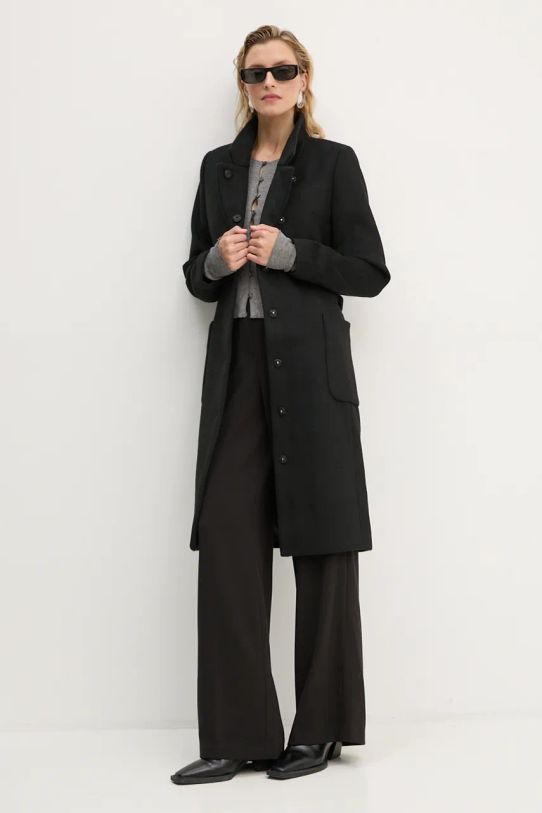 Bruuns Bazaar płaszcz wełniany CatarinaBBPerle coat BBW4107 czarny AW24