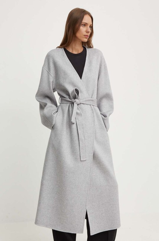Вовняне пальто Calvin Klein без підкладки сірий K20K207086