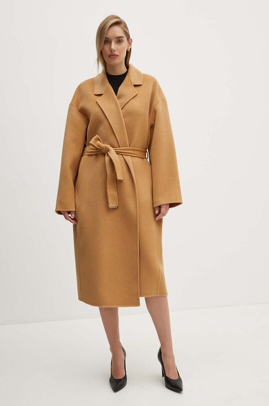 Вовняне пальто Calvin Klein K20K207089 коричневий AW24