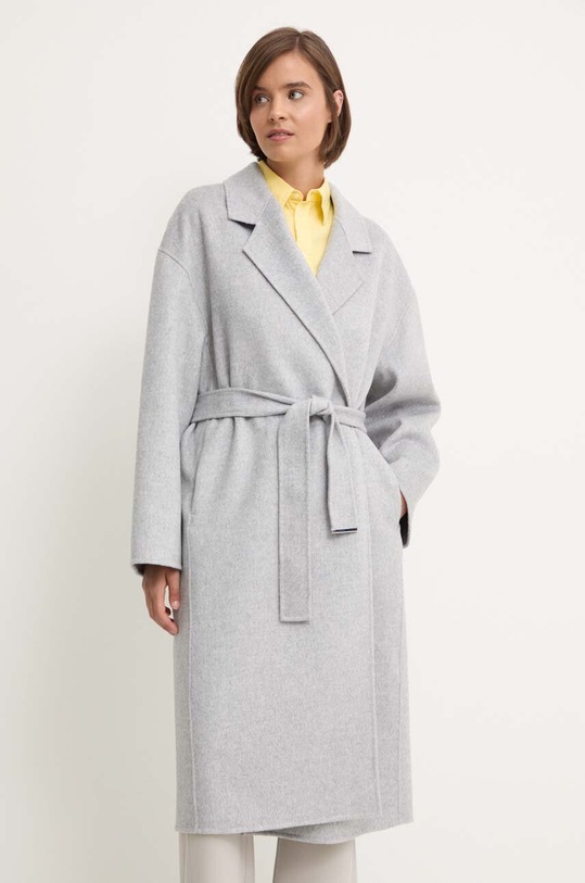Vlněný kabát Calvin Klein bez kapuce šedá K20K207089