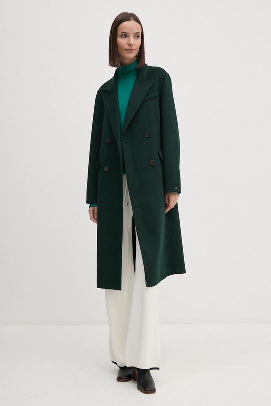 Tommy Hilfiger cappotto in lana non isolato verde WW0WW42621