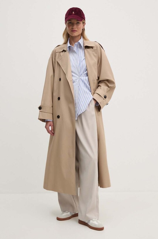 Бавовняний тренч Tommy Hilfiger WW0WW43336 бежевий AW24