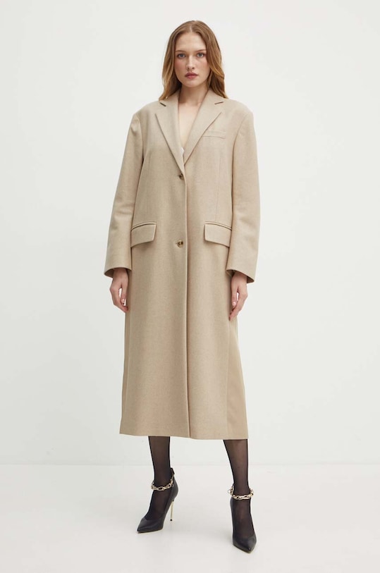 Vlněný kabát BOSS nezateplené béžová 50518891