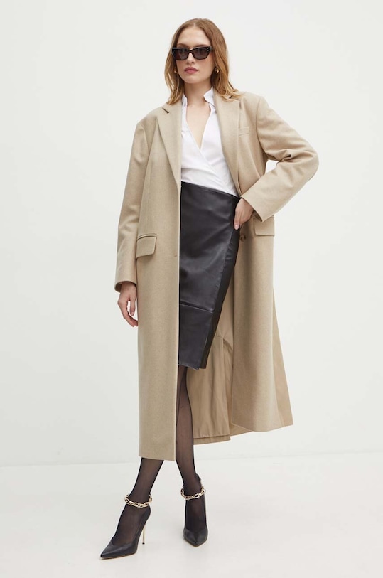 Vlněný kabát BOSS 50518891 béžová AW24