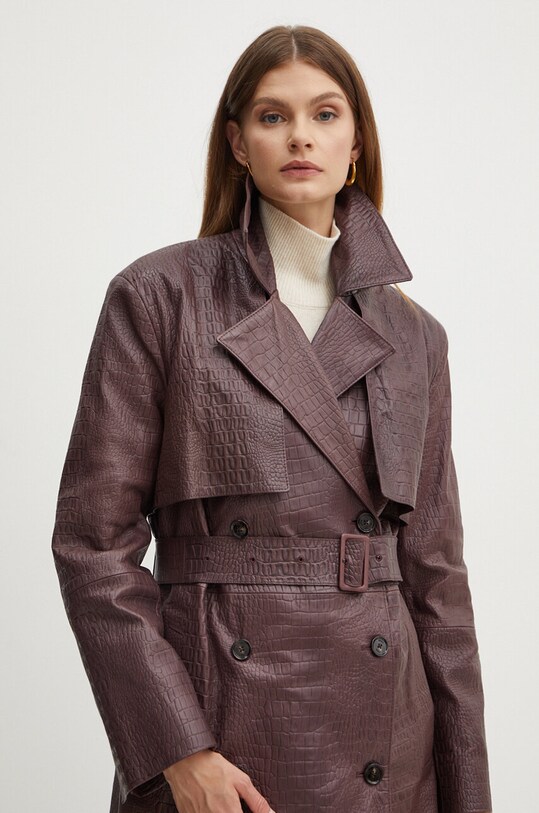 BOSS palton de piele burgundia 50518238