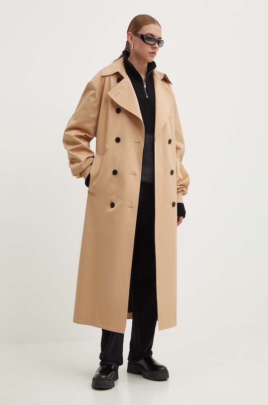 HUGO płaszcz bawełniany 50528968 beżowy AW24