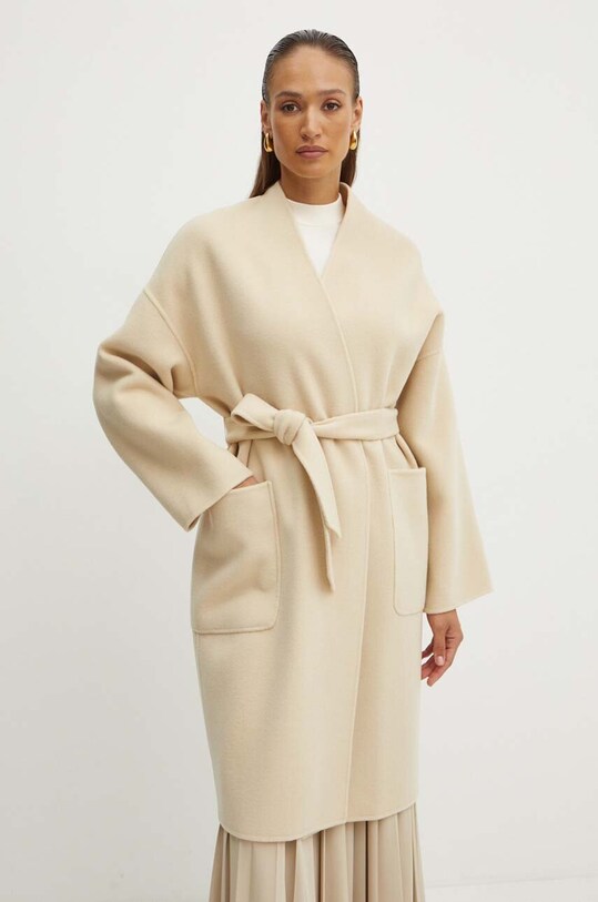 Вовняне пальто Weekend Max Mara без підкладки бежевий 2425016011600