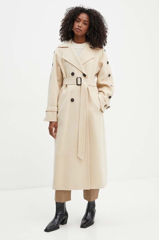 Vuneni kaput Weekend Max Mara bez tople podstave bež 2425016021600