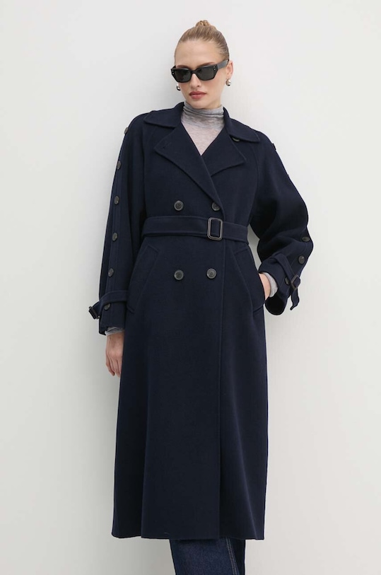 Vuneni kaput Weekend Max Mara bez tople podstave mornarsko plava 2425016021600