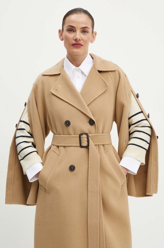 Weekend Max Mara płaszcz wełniany beżowy 2425016021600