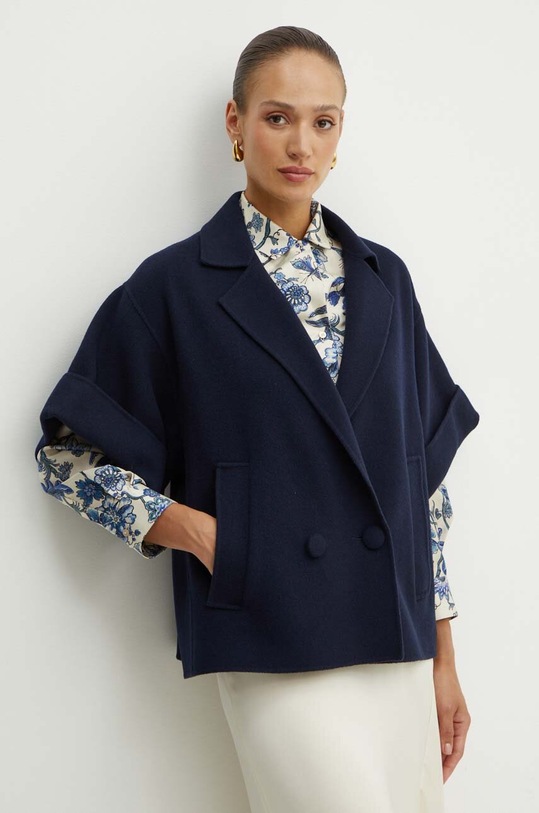 Weekend Max Mara geaca de lana necaptusit bleumarin 2425086011600