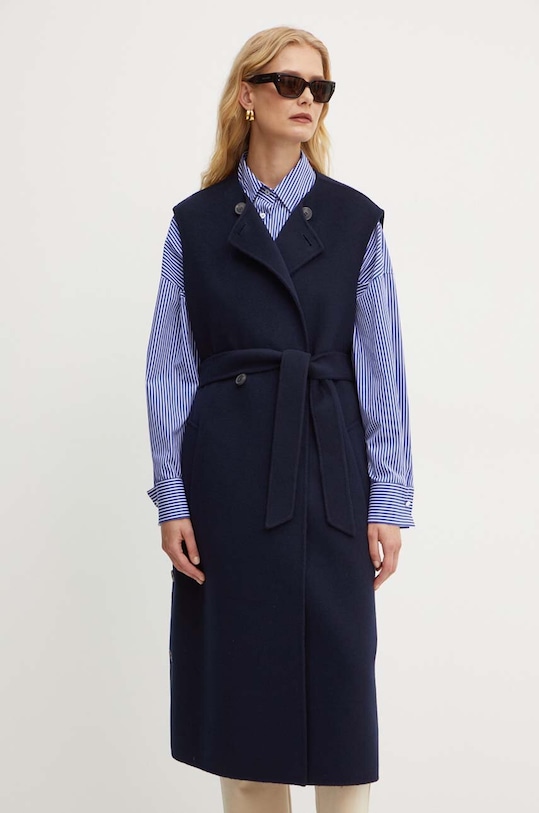 Weekend Max Mara bezrękawnik wełniany bez kaptura granatowy 2425276011600