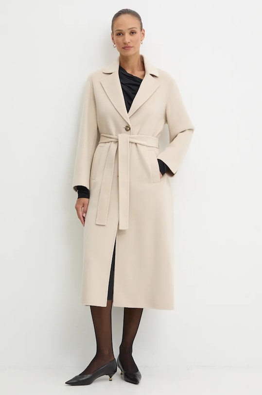 Vlněný kabát Pinko bez kapuce béžová 103819.Y27P