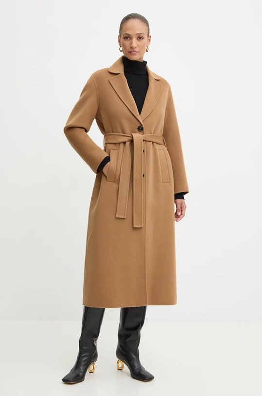 Vlnený kabát Pinko bez kapucne hnedá 103819.Y27P