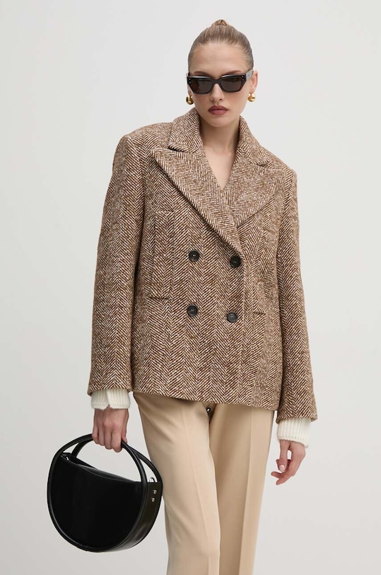 Pinko kurtka z domieszką wełny nieocieplane brązowy 104118.A245