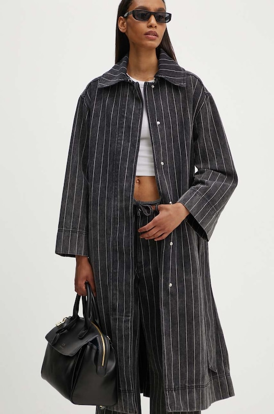 Rifľový kabát Day Birger et Mikkelsen Hobbes - Denim Stripes bez kapucne čierna DAY65243251