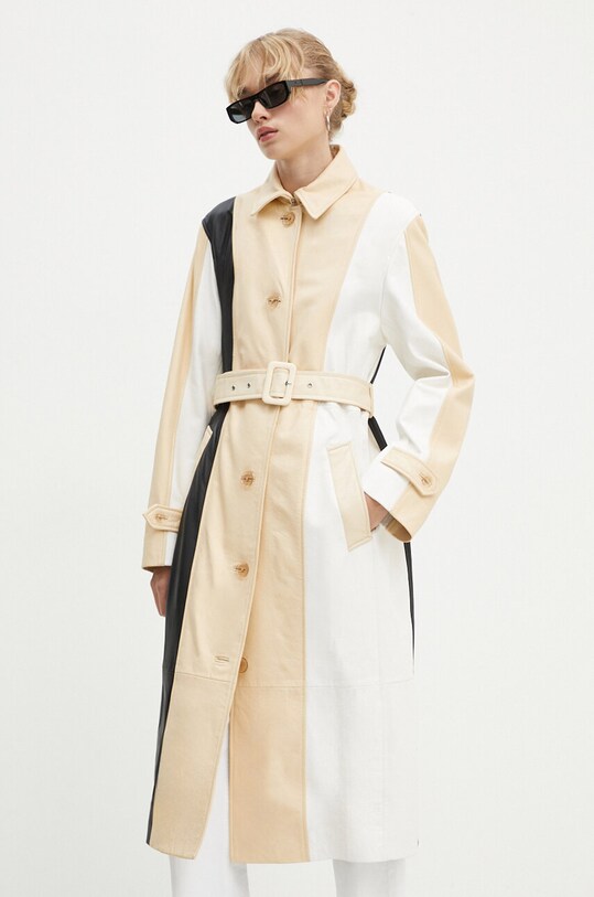 Шкіряний плащ Moschino Jeans лицьова шкіра бежевий 3706.8216