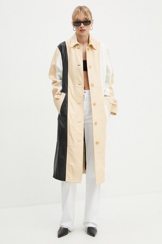 Шкіряний плащ Moschino Jeans 3706.8216 бежевий AW24