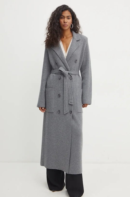 Vuneni kaput Elisabetta Franchi bez tople podstave siva CK16S46E2