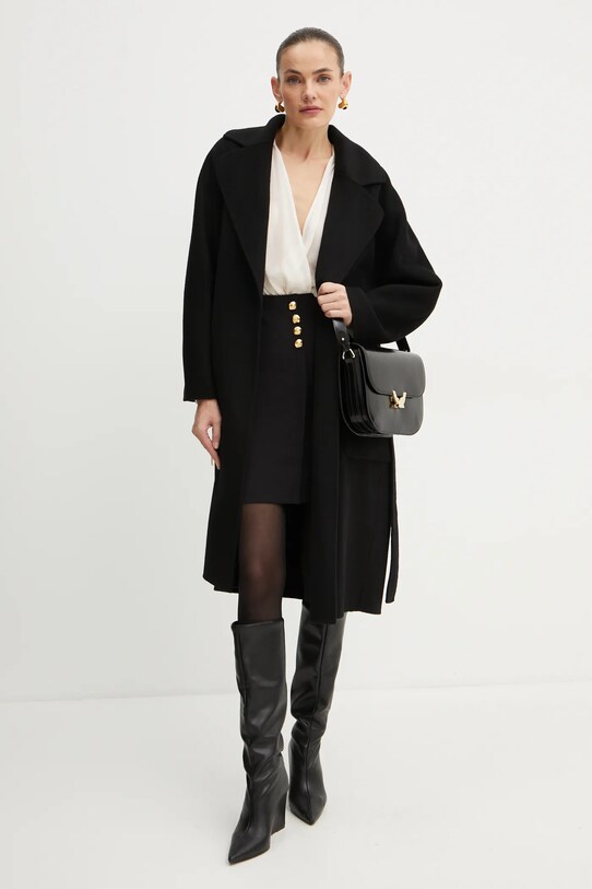 Vlnený kabát Elisabetta Franchi CP54D46E2 čierna AW24