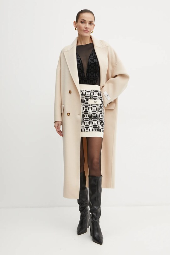 Elisabetta Franchi płaszcz wełniany CP55D46E2 beżowy AW24