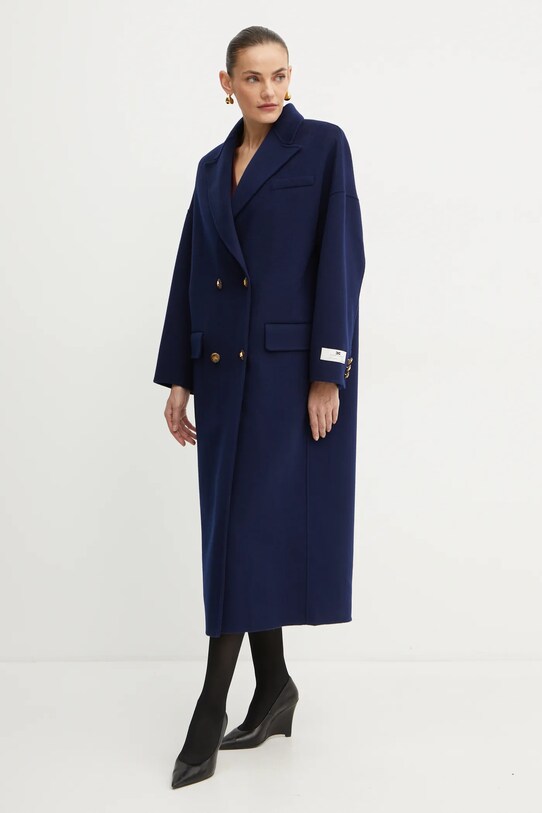 Elisabetta Franchi palton de lana necaptusit bleumarin CP55D46E2