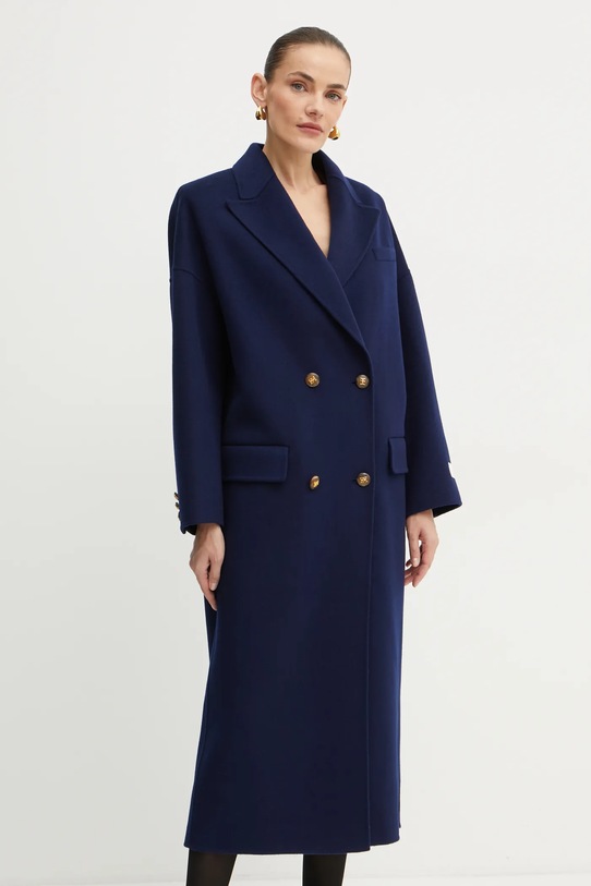 Вовняне пальто Elisabetta Franchi темно-синій CP55D46E2