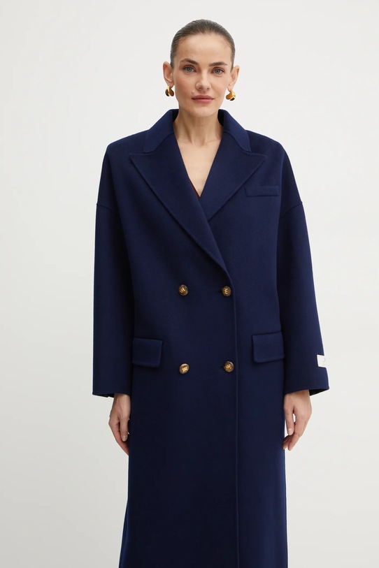 Вовняне пальто Elisabetta Franchi CP55D46E2 темно-синій