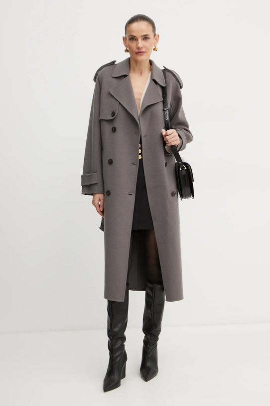 Vlněný kabát Elisabetta Franchi CP57D46E2 šedá AW24