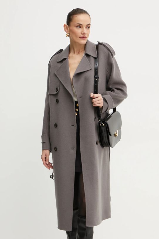 Vlněný kabát Elisabetta Franchi šedá CP57D46E2