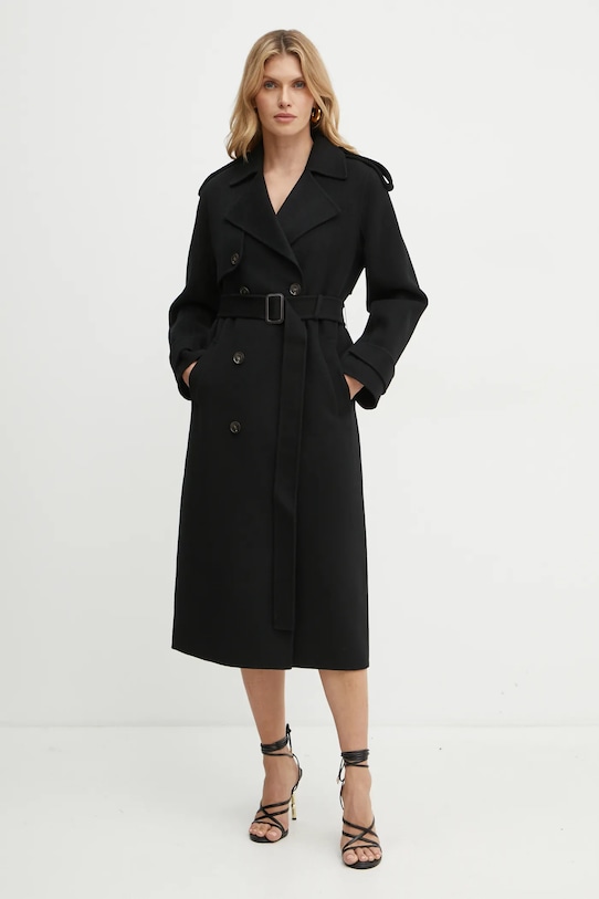 Vlněný kabát Elisabetta Franchi černá CP57D46E2