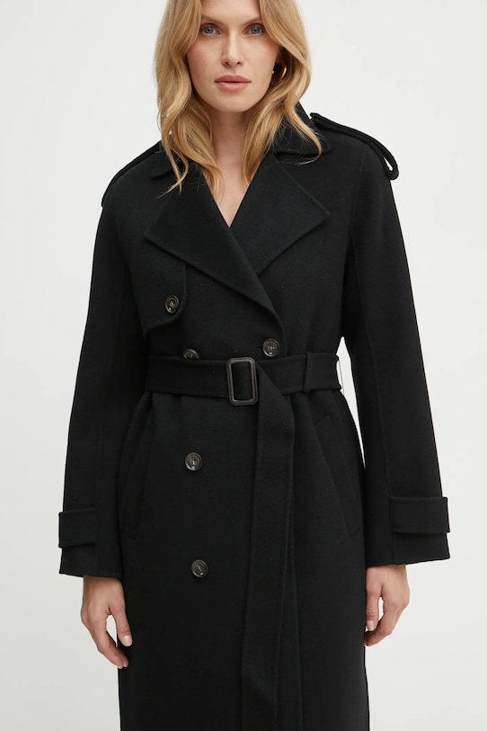 Vlněný kabát Elisabetta Franchi CP57D46E2 černá