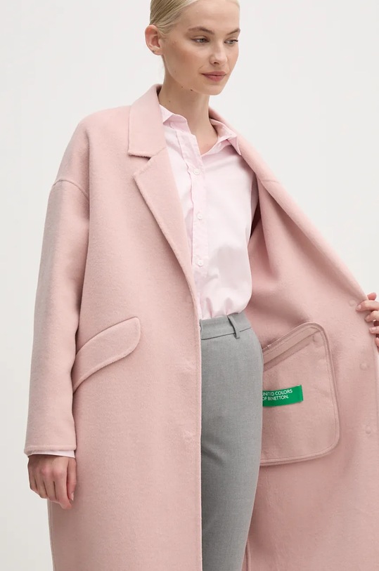 Вовняне пальто United Colors of Benetton 28F7DN06B рожевий