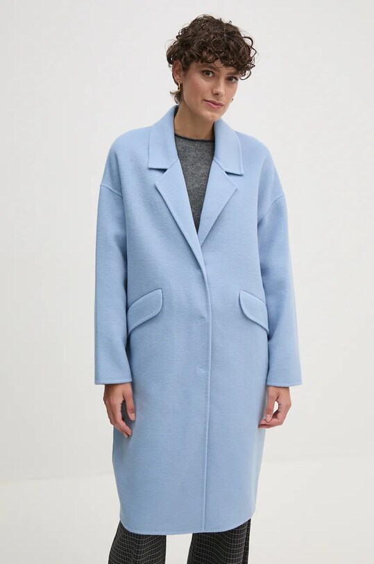 United Colors of Benetton palton de lana necaptusit albastru 28F7DN06B