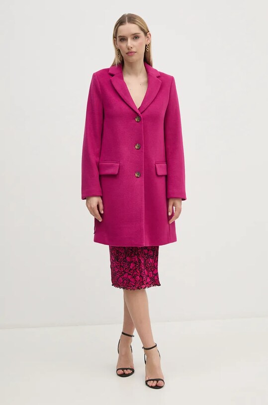 United Colors of Benetton palton de lana cu captuseala roz 2U62DN062