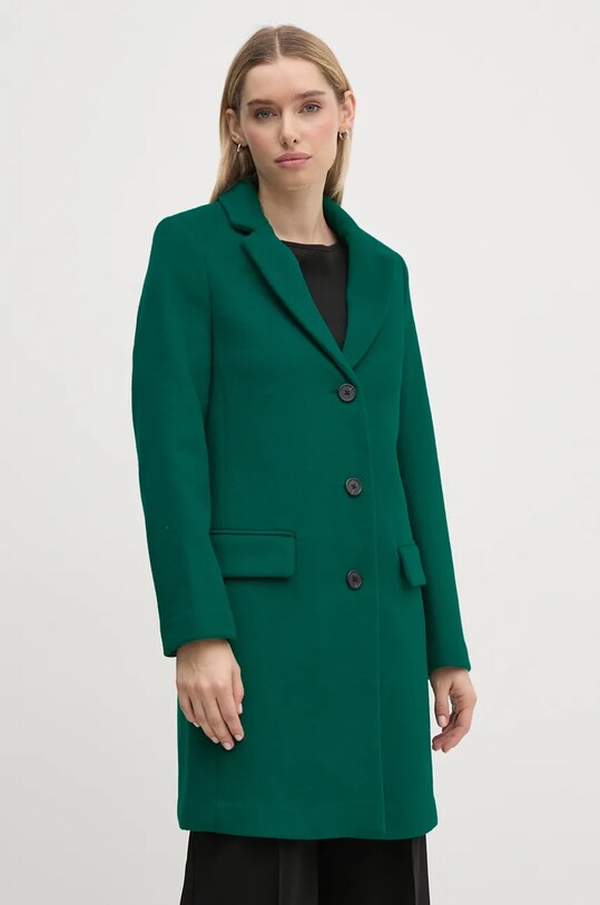 United Colors of Benetton płaszcz wełniany bez kaptura zielony 2U62DN062