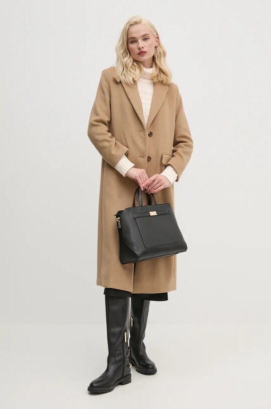 Пальто с примесью шерсти United Colors of Benetton 28HFDN069 бежевый AW24