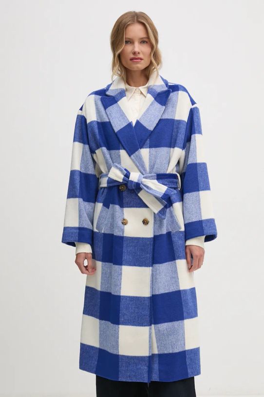 United Colors of Benetton kabát gyapjú keverékből nem szigetelt kék 2V4MDN065