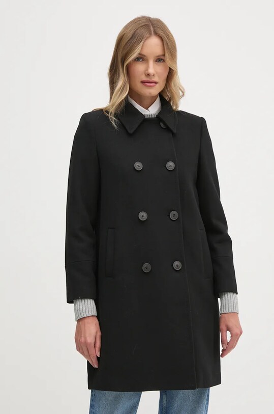 United Colors of Benetton palton de lana cu captuseala negru 2O9VDN064