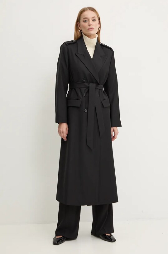 Тренч с примесью шерсти Ivy Oak IO111134 чёрный AW24