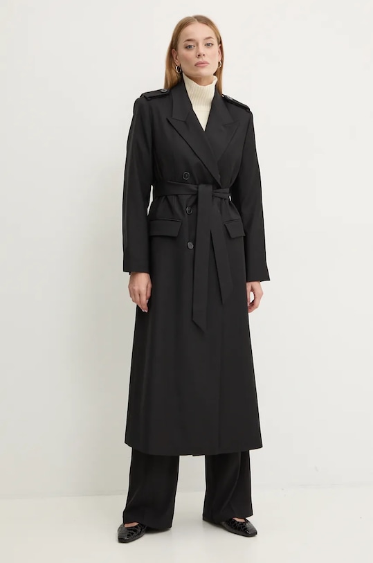 Trenčkot s prímesou vlny Ivy Oak IO111134 čierna AW24